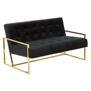 Azaltro Velvet 2 Seater Sofa With Gold Steel Frame In Black - UK