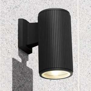 Azha Round Outdoor Wall Light In Black With Clear Glass