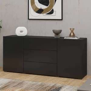 Azusa Wooden Sideboard With 2 Doors 3 Drawers In Matt Black - UK