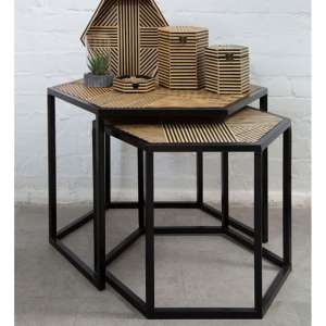 Bablet Wooden Set Of 2 Side Tables In Natural And Black - UK