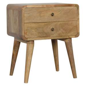 Bacon Wooden Curved Bedside Cabinet In Oak Ish With 2 Drawer - UK