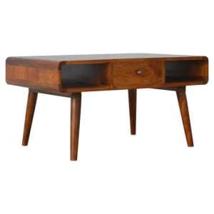 Bacon Wooden Curved Coffee Table In Chestnut With 2 Drawers