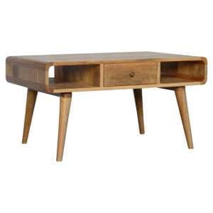 Bacon Wooden Curved Coffee Table In Oak Ish With 2 Drawers