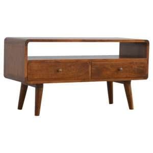 Bacon Wooden Curved TV Stand In Chestnut With 2 Drawers - UK
