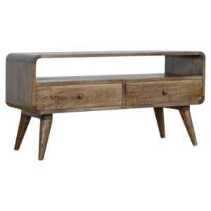 Bacon Wooden Curved TV Stand In Grey Washed With 2 Drawers - UK