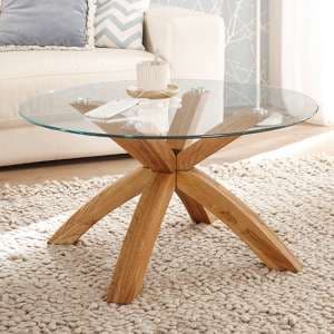 Bacoor Round Glass Coffee Table With Oak Wooden Legs