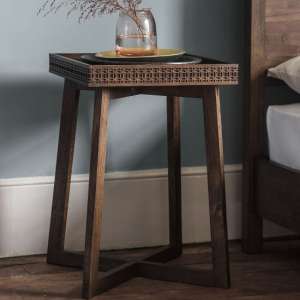 Bahia Square Wooden Bedside Table In Brown - UK