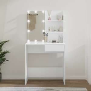 Baina Wooden Dressing Table In White With LED Lights - UK