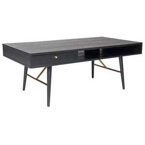 Baiona Wooden Coffee Table With 1 Drawer In Black Oak - UK