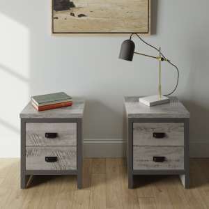 Balcombe Grey Wooden Bedside Cabinet With 2 Drawers In Pair - UK