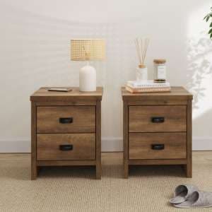 Balcombe Knotty Oak Wooden Bedside Cabinet 2 Drawers In Pair - UK