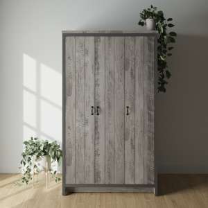 Balcombe Wooden Wardrobe With 3 Doors In Grey - UK