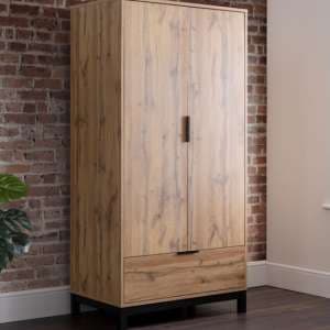 Baara Wooden Wardrobe With 2 Doors 1 Drawer In Oak - UK