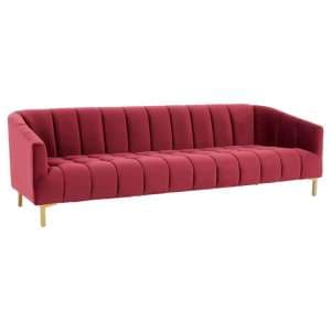 Balles Upholstered Velvet 3 Seater Sofa In Wine - UK
