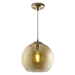 Balls Medium Amber Glass Ceiling Pendant Light In Antique Brass - UK