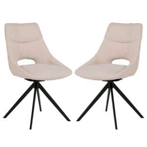Balta Cream Fabric Dining Chairs With Black Metal Legs In Pair - UK