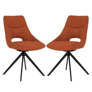 Balta Rust Fabric Dining Chairs With Black Metal Legs In Pair - UK