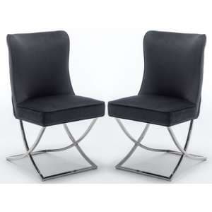 Baltec Black Velvet Upholstered Dining Chair In Pair