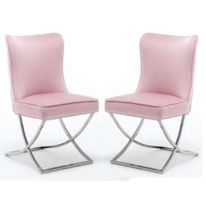 Baltec Pink Velvet Upholstered Dining Chair In Pair