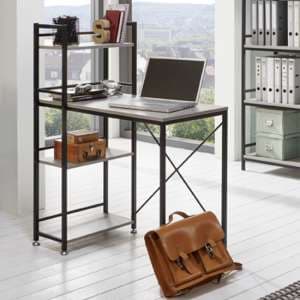 Barbara Wooden Computer Desk With Shelves In Concrete Effect - UK