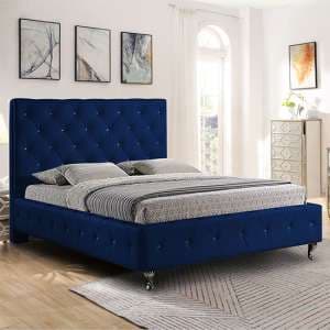 Barberton Plush Velvet Double Bed In Blue - UK