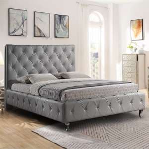 Barberton Plush Velvet Double Bed In Grey - UK