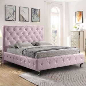Barberton Plush Velvet Double Bed In Pink - UK