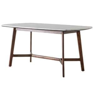 Barcela Wooden Dining Table With White Marble Top In Walnut - UK