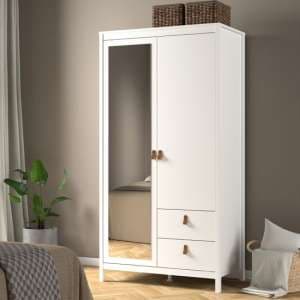 Barcila Mirrored Wooden Wardrobe 2 Doors 2 Drawers In White - UK