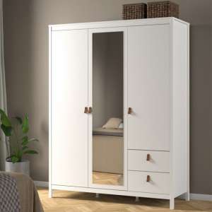 Barcila Mirrored Wooden Wardrobe 3 Doors 2 Drawers In White - UK