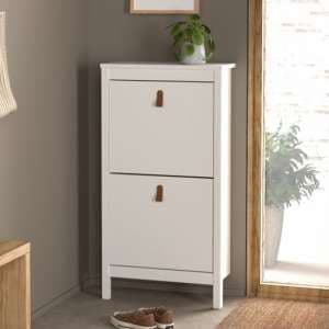 Barcila Wooden Shoe Storage Cabinet With 2 Flap Doors In White - UK