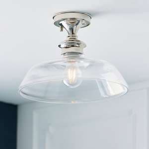 Barford Clear Glass Semi Flush Ceiling Light In Bright Nickel - UK