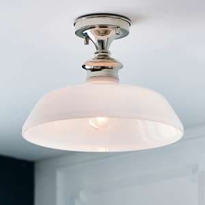 Barford Gloss Glass Semi Flush Ceiling Light In Bright Nickel - UK