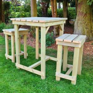 Barkingside Wooden Outdoor Bar Table With 2 Stools