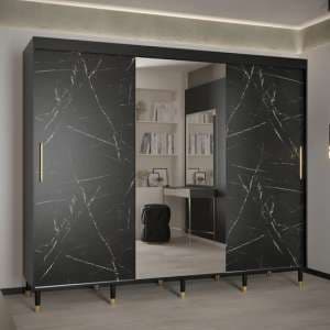 Barrie I Mirrored Wardrobe With 3 Sliding Doors 250cm In Black