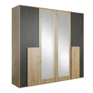 Barrie Mirrored Wardrobe With 4 Hinged Doors In Artisan Oak - UK