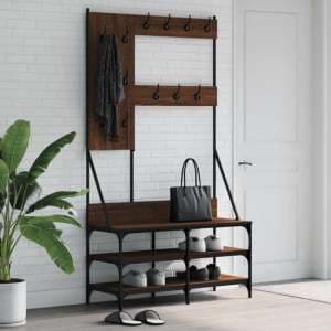Barrie Wooden Clothes Rack With Shoe Storage In Brown Oak - UK