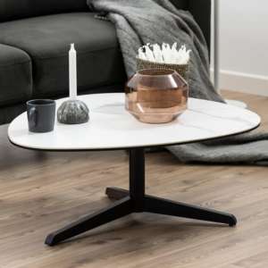 Barstow White Ceramic Coffee Table Small With Black Metal Base - UK