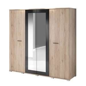 Basalt Mirrored Wardrobe With 4 Doors In San Remo Oak - UK