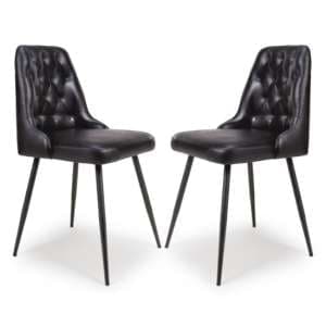 Basel Black Genuine Buffalo Leather Dining Chairs In Pair
