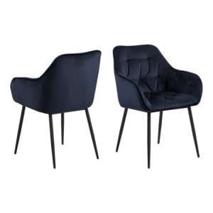 Basel Midnight Blue Fabric Dining Chairs With Armrests In Pair - UK