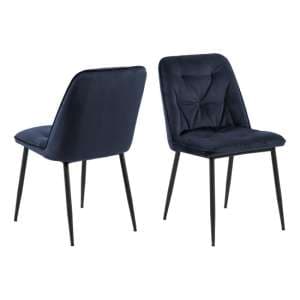 Basel Midnight Blue Fabric Dining Chairs In Pair - UK