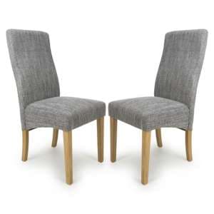 Basey Grey Tweed Fabric Dining Chairs In Pair - UK