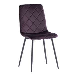 Basia Velvet Fabric Dining Chair In Aubergine
