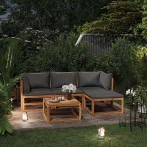 Basile Solid Wood 5 Piece Garden Lounge Set With Grey Cushions - UK
