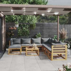 Basile Solid Wood 9 Piece Garden Lounge Set With Grey Cushions - UK