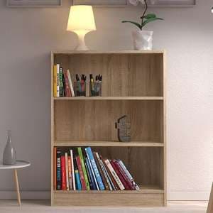 Baskon Wooden Low Wide 2 Shelves Bookcase In Oak