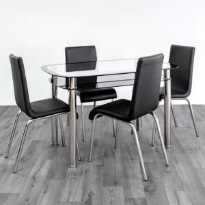 Bastia Glass Top Dining Table In Clear With 4 Black Chairs - UK