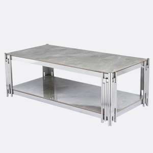 Bastia Sintered Stone Coffee Table In Grey With Chrome Frame - UK