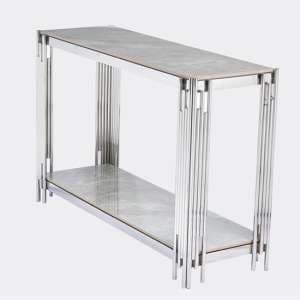 Bastia Sintered Stone Console Table In Grey With Chrome Frame - UK